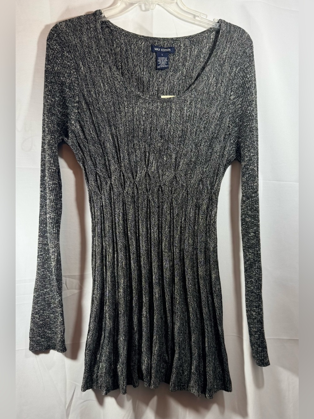 Max Edition Gray Ribbed Knit Long Sleeve Skater Dress Size Large NWT